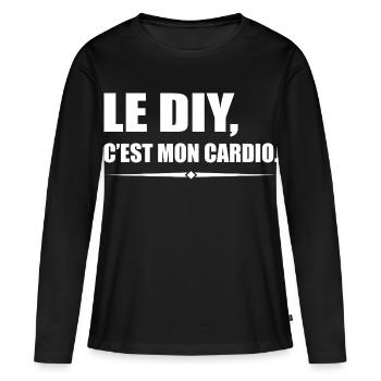 Le DIY c’est mon cardio version bricoleur - T-shirt manches longues Premium bio Femme - noir - Devant - Julia (174cm)