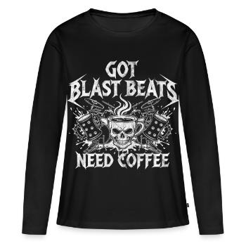 Le café rencontre les blast beats - T-shirt manches longues Premium bio Femme - noir - Devant - Julia (174cm)