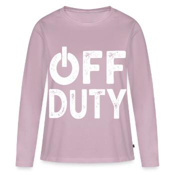 OFF DUTY Heure de fermeture Je ne suis pas en service - T-shirt manches longues Premium bio Femme - rose poudré - Devant - Julia (174cm)