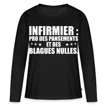 Infirmier pro des pansements et des blagues nulles - T-shirt manches longues Premium bio Femme - noir - Devant - Julia (174cm)
