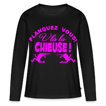 Planquez vous voilà la Chieuse - T-shirt manches longues Premium bio Femme - noir - Devant - Julia (174cm)