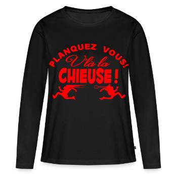 Planquez-vous voilà la Chieuse Humour Cadeau - T-shirt manches longues Premium bio Femme - noir - Devant - Julia (174cm)