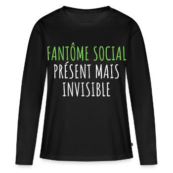10Introverti Halloween - Fantôme Asocial Humour - T-shirt manches longues Premium bio Femme - noir - Devant - Julia (174cm)
