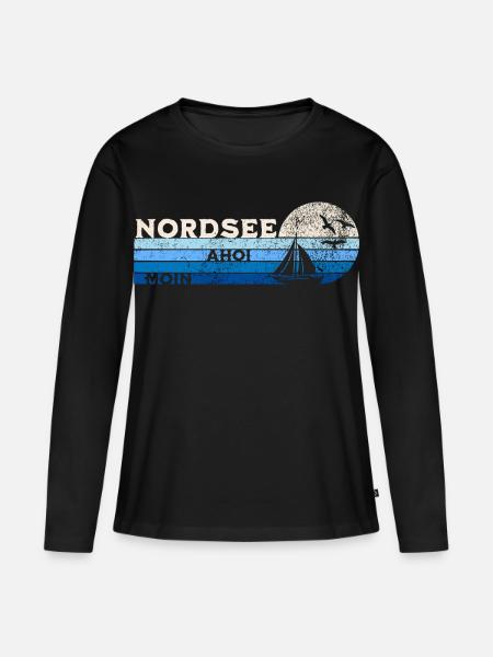Nordsee Segelboot und Möwen - Frauen Premium Bio Langarmshirt - Schwarz