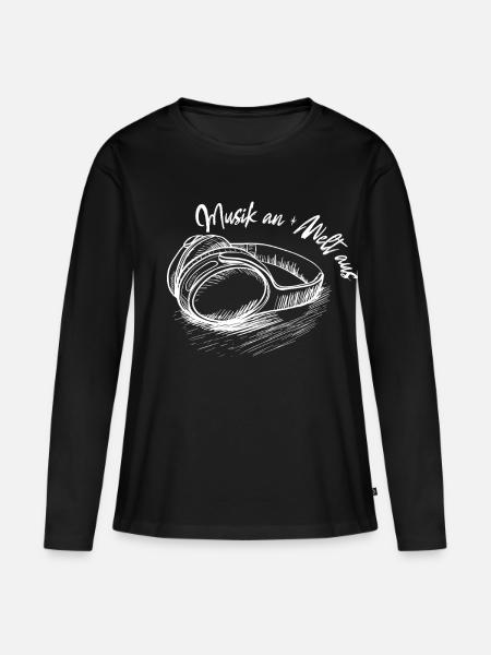 Kopfhörer: Musik an - Welt aus - Frauen Premium Bio Langarmshirt - Schwarz