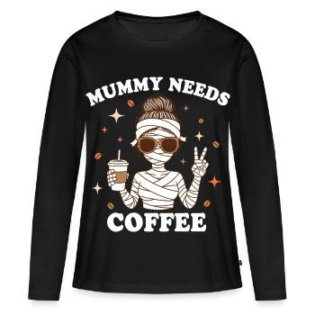 Mère Maternité Humour Maman Momie Café - T-shirt manches longues Premium bio Femme - noir - Devant - Julia (174cm)