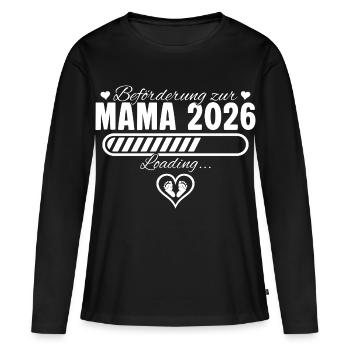 Annonce de grossesse de maman 2026 - T-shirt manches longues Premium bio Femme - noir - Devant - Julia (174cm)