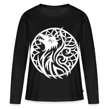 Loup viking blanc et talisman de chance - T-shirt manches longues Premium bio Femme - noir - Devant - Julia (174cm)