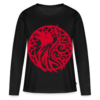 Loup viking rouge et talisman de chance - T-shirt manches longues Premium bio Femme - noir - Devant - Julia (174cm)
