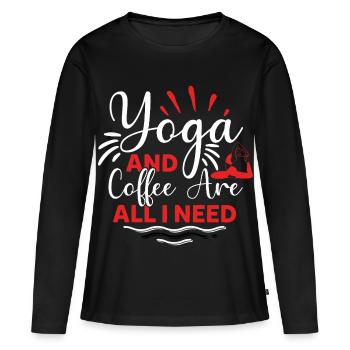 Yoga & Café – Votre Chemise Rituelle du Matin - T-shirt manches longues Premium bio Femme - noir - Devant - Julia (174cm)
