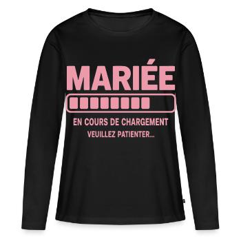 Mariée en cours de chargement humour EVJF - T-shirt manches longues Premium bio Femme - noir - Devant - Julia (174cm)