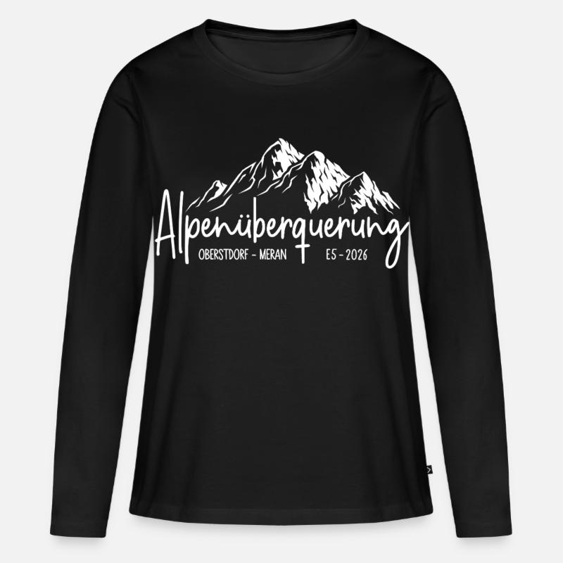 Alpenüberquerung 2026 E5 Oberstdorf Meran - Frauen Premium Bio Langarmshirt - Schwarz