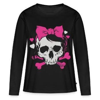 Crâne rose avec tresses et nœuds - T-shirt manches longues Premium bio Femme - noir - Devant - Julia (174cm)