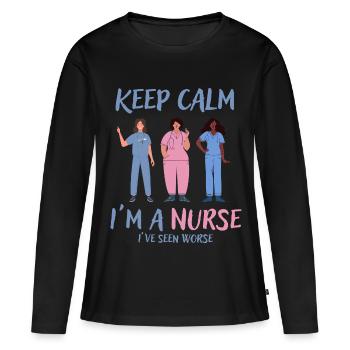 Bleib ruhig, ich bin Krankenschwester - Frauen Premium Bio Langarmshirt - Schwarz - Vorne - Julia (174cm)