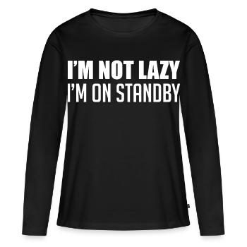 Je ne suis pas paresseux(se), je suis en veille - T-shirt manches longues Premium bio Femme - noir - Devant - Julia (174cm)