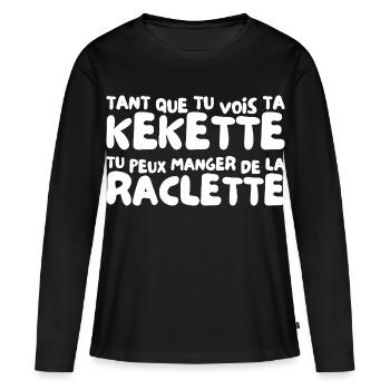 Raclette Humour Beauf Fromage Cadeau Drôle Hiver - T-shirt manches longues Premium bio Femme - noir - Devant - Julia (174cm)