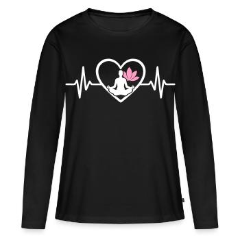 Yoga Herz Frauen Silhouette Lotus Wellness - Frauen Premium Bio Langarmshirt - Schwarz - Vorne - Julia (174cm)
