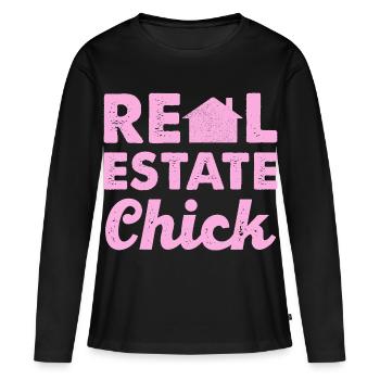 Immobilier Chic - T-shirt manches longues Premium bio Femme - noir - Devant - Julia (174cm)