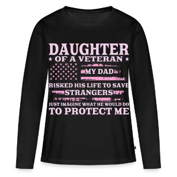 Fille d’un vétéran du drapeau américain avec un design rose - T-shirt manches longues Premium bio Femme - noir - Devant - Julia (174cm)