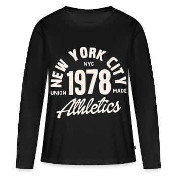 Athlétisme rétro NYC 1978 - T-shirt manches longues Premium bio Femme - noir - Devant - Julia (174cm)