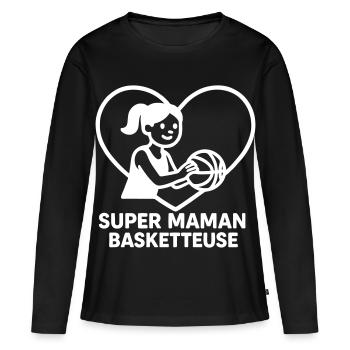 Super maman basketteuse – Cœur basket - T-shirt manches longues Premium bio Femme - noir - Devant - Julia (174cm)