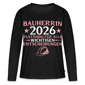Constructeur 2026 Responsable de tout - construction de maison - T-shirt manches longues Premium bio Femme - noir - Devant - Julia (174cm)