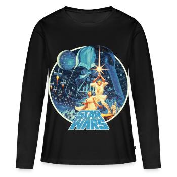 Star Wars Galaxie Mit Ikonischen Charakteren   - Frauen Premium Bio Langarmshirt - Schwarz - Vorne - Julia (174cm)