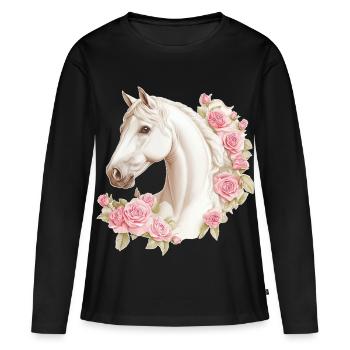 Roses vintage de chevaux - T-shirt manches longues Premium bio Femme - noir - Devant - Julia (174cm)
