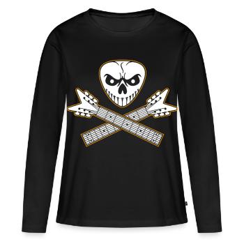 Crâne de médiator et os croisés de guitare - T-shirt manches longues Premium bio Femme - noir - Devant - Julia (174cm)