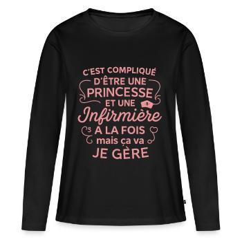 Princesse Infirmière Ça va je gère - T-shirt manches longues Premium bio Femme - noir - Devant - Julia (174cm)