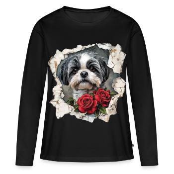 Shih Tzu - T-shirt manches longues Premium bio Femme - noir - Devant - Julia (174cm)