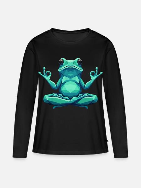 Yoga Frosch - Frauen Premium Bio Langarmshirt - Schwarz