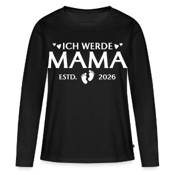 Ich werde Mama 2026 Mutterschaft - Frauen Premium Bio Langarmshirt - Schwarz - Vorne - Julia (174cm)