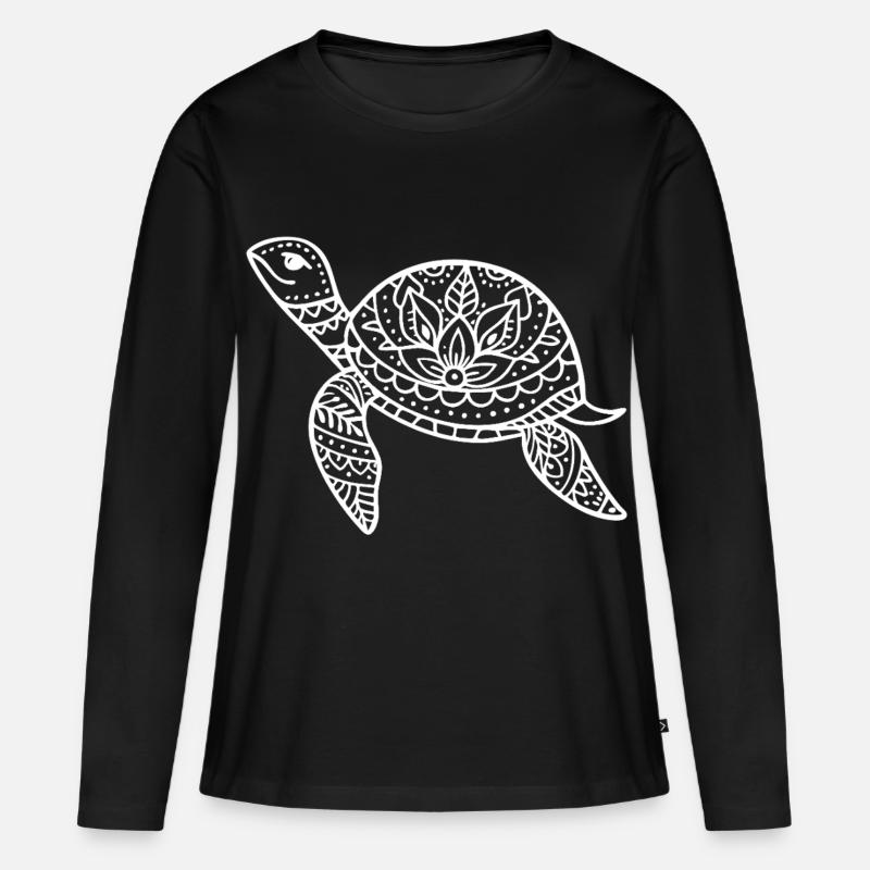 Boho Schildkröte mit Musterpanzer - Frauen Premium Bio Langarmshirt - Schwarz