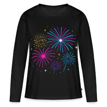 Feuerwerk Silvester Design – Happy New Year - Frauen Premium Bio Langarmshirt - Schwarz - Vorne - Julia (174cm)