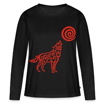 Der Wolf und der rote Mond - Frauen Premium Bio Langarmshirt - Schwarz - Vorne - Julia (174cm)