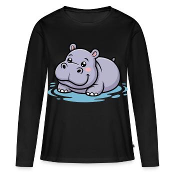 Hippopotame mignon dans une flaque d’eau - T-shirt manches longues Premium bio Femme - noir - Devant - Julia (174cm)