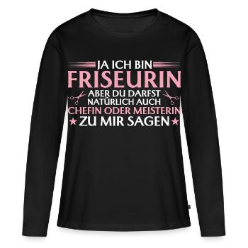 Coiffeur, patron ou maître - T-shirt manches longues Premium bio Femme - noir - Devant - Julia (174cm)
