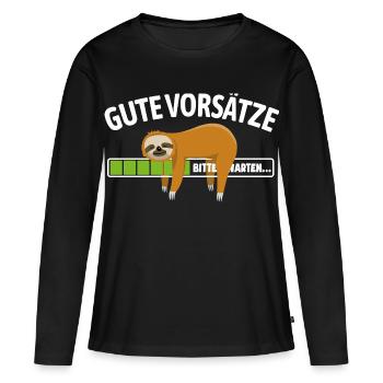 Faultier | Anti gute Vorsätze, Chillen - Frauen Premium Bio Langarmshirt - Schwarz - Vorne - Julia (174cm)