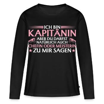 Capitaine, Patron ou Maître - Marin - T-shirt manches longues Premium bio Femme - noir - Devant - Julia (174cm)