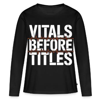 Constantes vitales de l’infirmière en soins intensifs avant les titres Soins intensifs - T-shirt manches longues Premium bio Femme - noir - Devant - Julia (174cm)