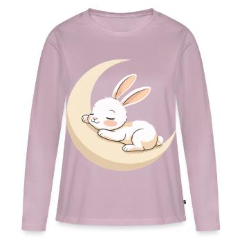 Rêve de lapin lunaire - T-shirt manches longues Premium bio Femme - rose poudré - Devant - Julia (174cm)