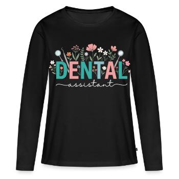 Floral Dental Assistant Dentist Woman - Women's Premium Organic Long Sleeve Shirt - black - Front - Julia (174cm)