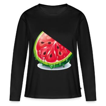 Tranche de pastèque - T-shirt manches longues Premium bio Femme - noir - Devant - Julia (174cm)
