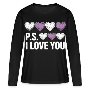PS : La fête de Je t’aime, la Saint-Valentin du cœur pourpre - T-shirt manches longues Premium bio Femme - noir - Devant - Julia (174cm)