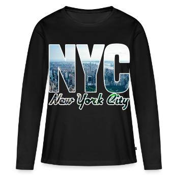 NYC Skyline Blockbuchstaben - Frauen Premium Bio Langarmshirt - Schwarz - Vorne - Julia (174cm)