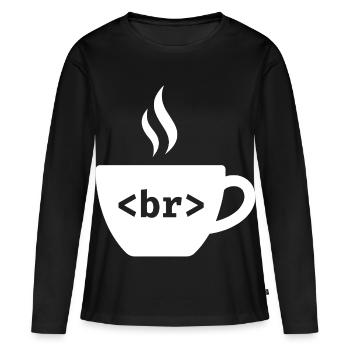 Pause café – Conception drôle de balise HTML - T-shirt manches longues Premium bio Femme - noir - Devant - Julia (174cm)