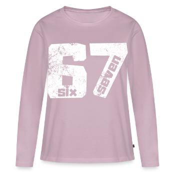 67 Six Sept - T-shirt manches longues Premium bio Femme - rose poudré - Devant - Julia (174cm)