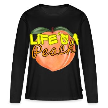 Funny Life Is A Peach Fruit Pun Summer girls Gift - Women's Premium Organic Long Sleeve Shirt - black - Front - Julia (174cm)