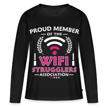 Membre fier de l’Association des Lutteurs du Wifi - T-shirt manches longues Premium bio Femme - noir - Devant - Julia (174cm)